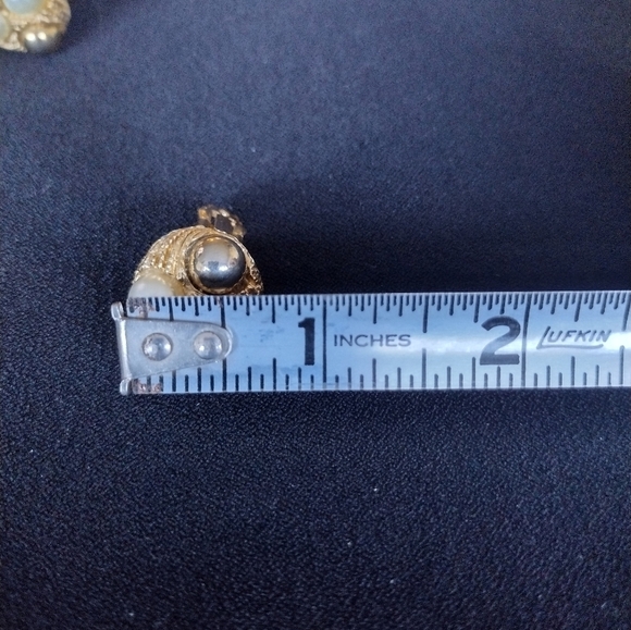 Gold and Pearl Clip On Earrings - Picture 6 of 6